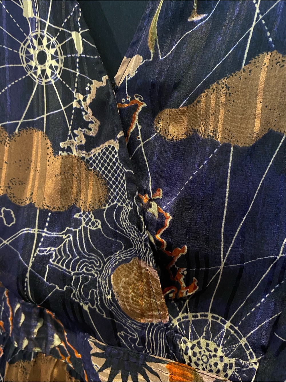 Scotch & Soda Size XL Navy Blue Map Print Pleated Midi Dress Long Sleeve EUC - Picture 8 of 13